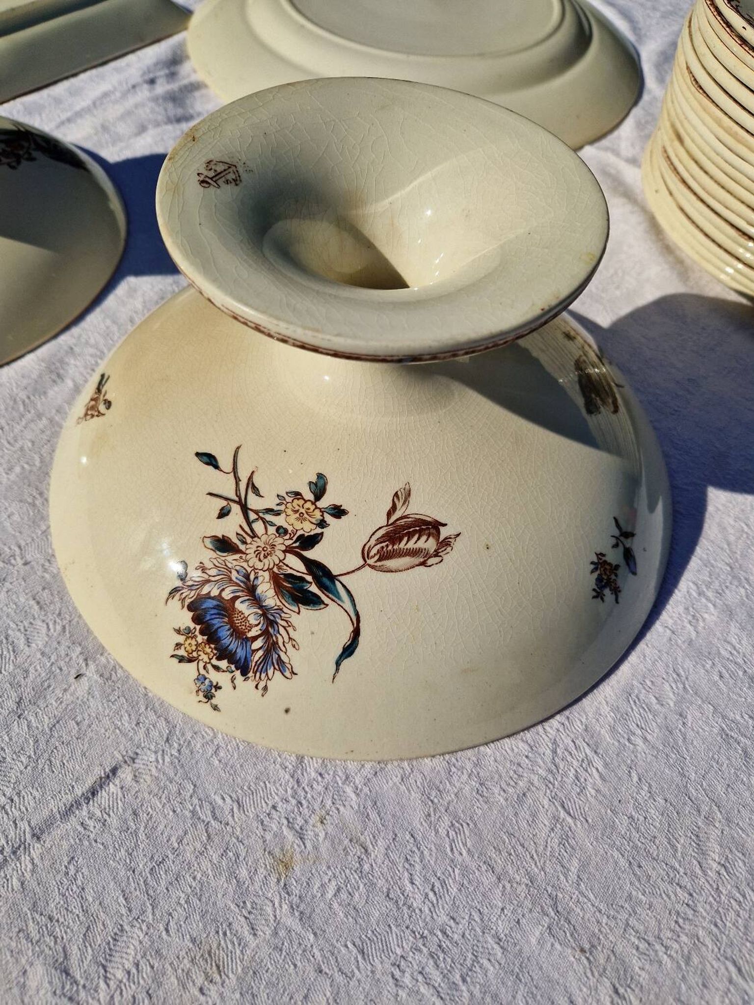 Clairefontaine earthenware plate and fruit bowl set, Saxe model