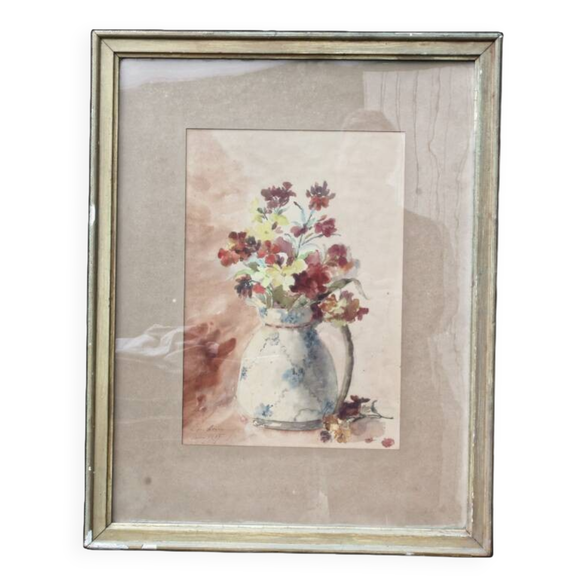 Still life, watercolor bouquet of flowers, signed L. de Bouvry