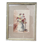 Still life, watercolor bouquet of flowers, signed L. de Bouvry