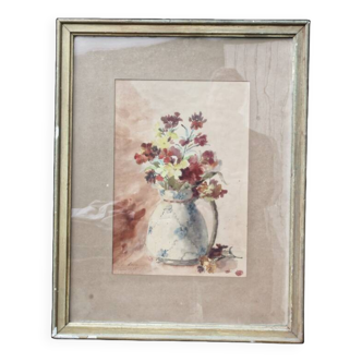 Still life, watercolor bouquet of flowers, signed L. de Bouvry