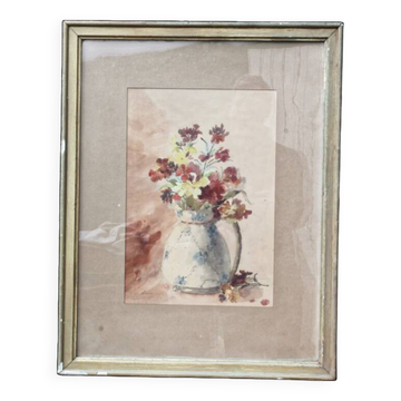 Still life, watercolor bouquet of flowers, signed L. de Bouvry