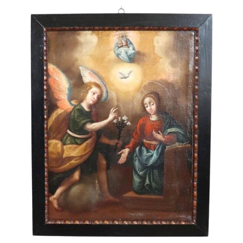 The Annunciation, Italy, 17th Century, Antique Oil Painting On Canvas