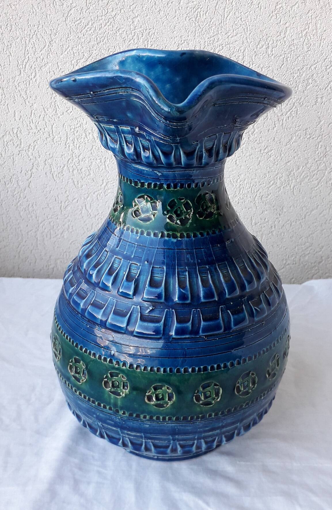 Blue ceramic pitcher Aldo Londi