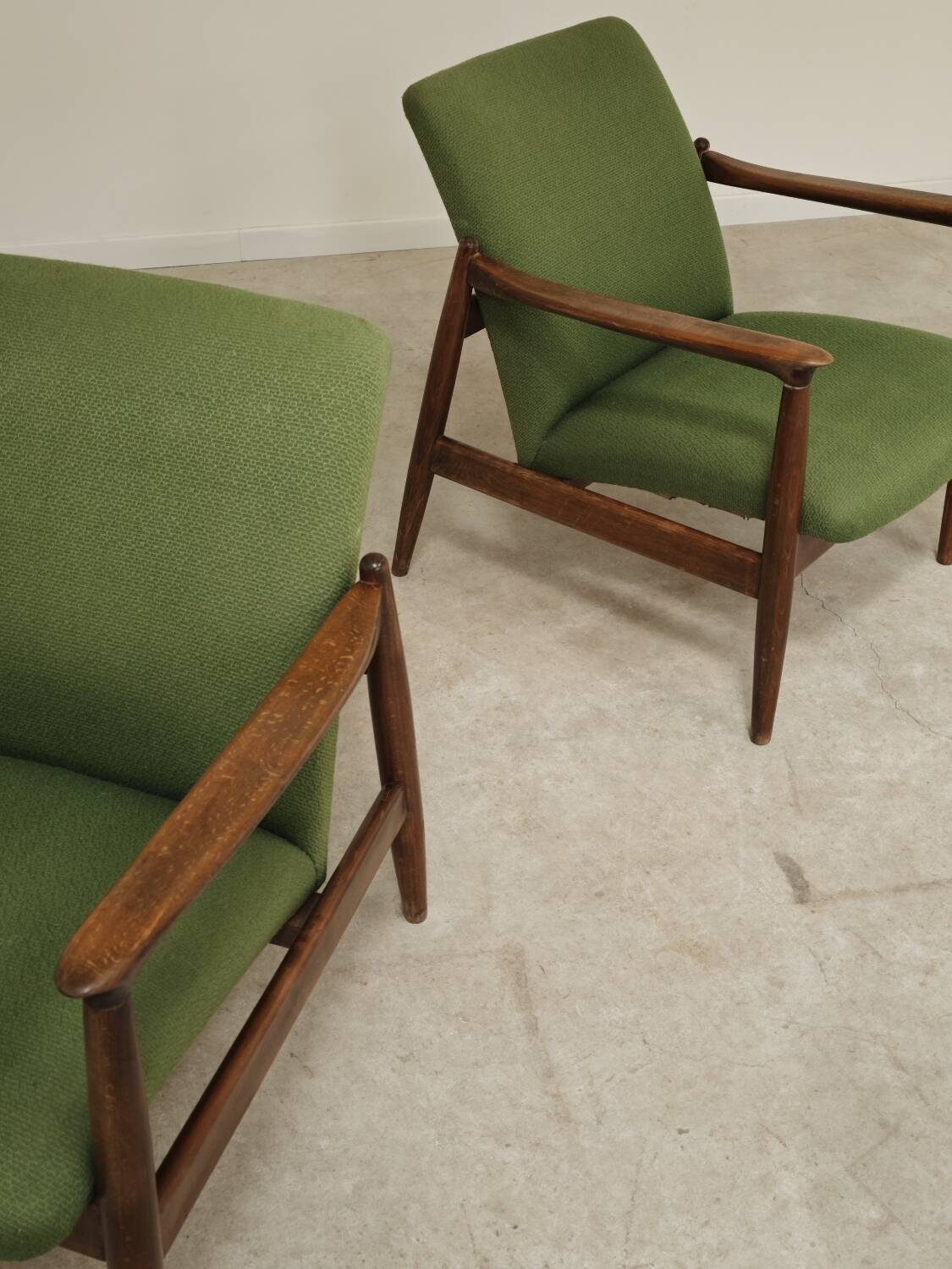 Pair of green GMF 64 armchairs by
Edmund Homa, Poland, 1960s