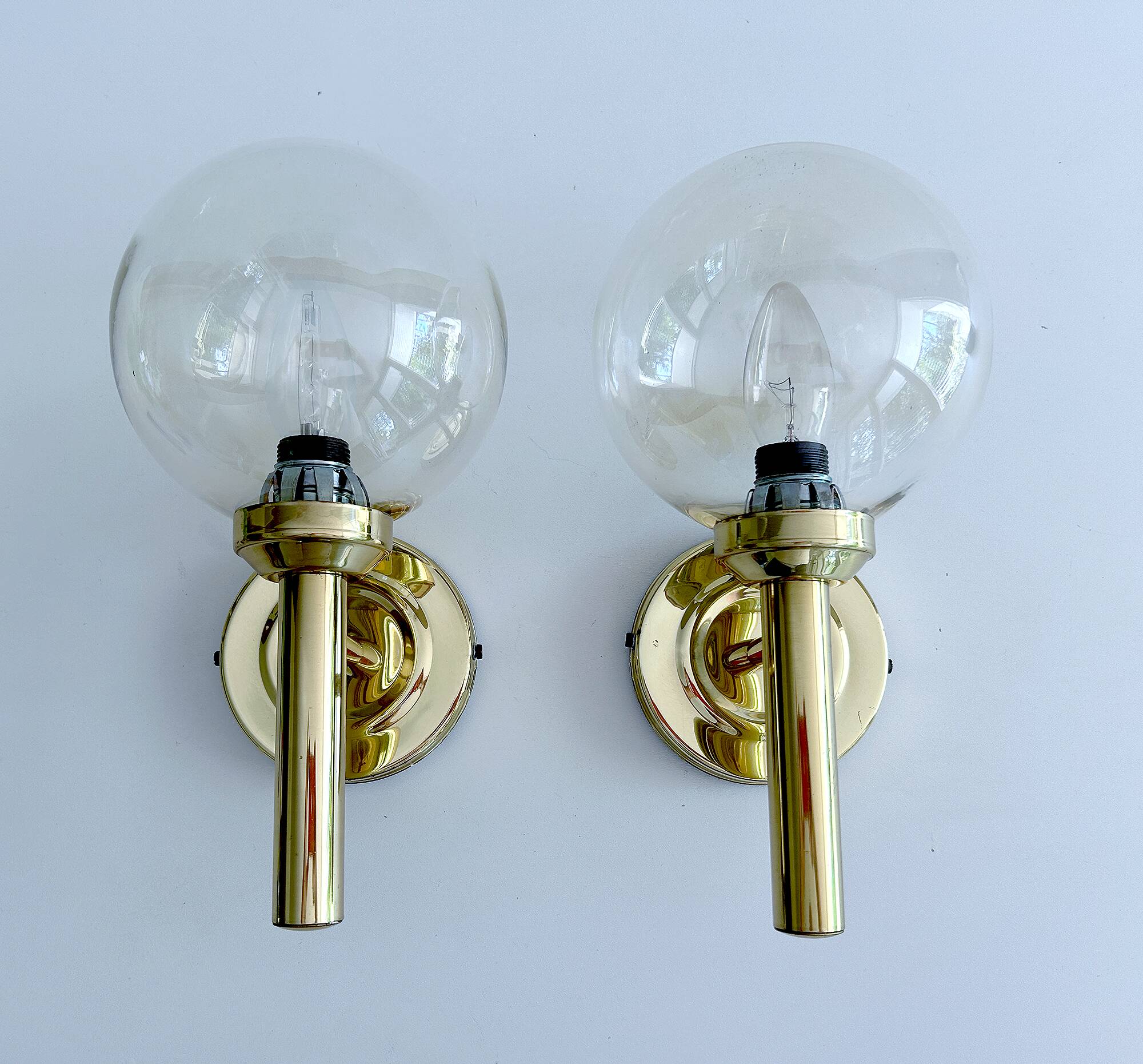 Pair Vintage Scandinavian Glass Wall Lights