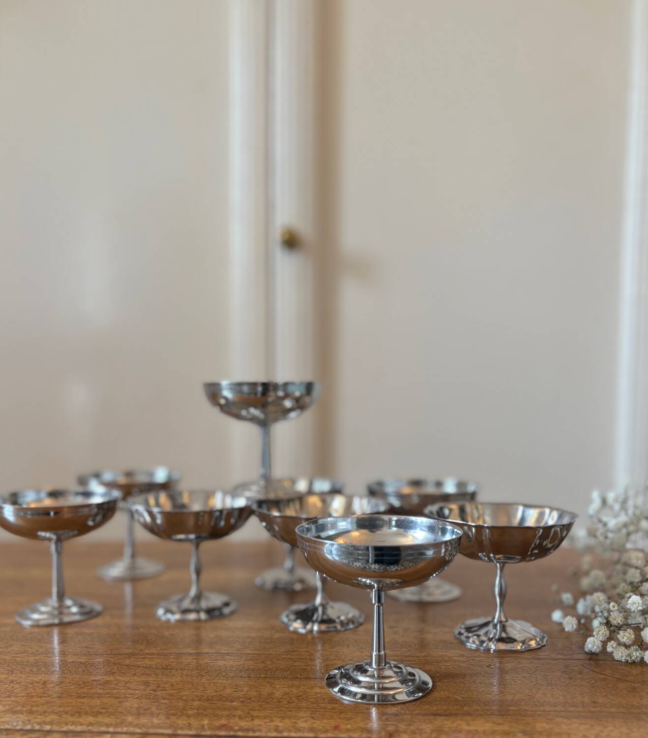 Set of 9 vintage silver stainless steel dessert bowls