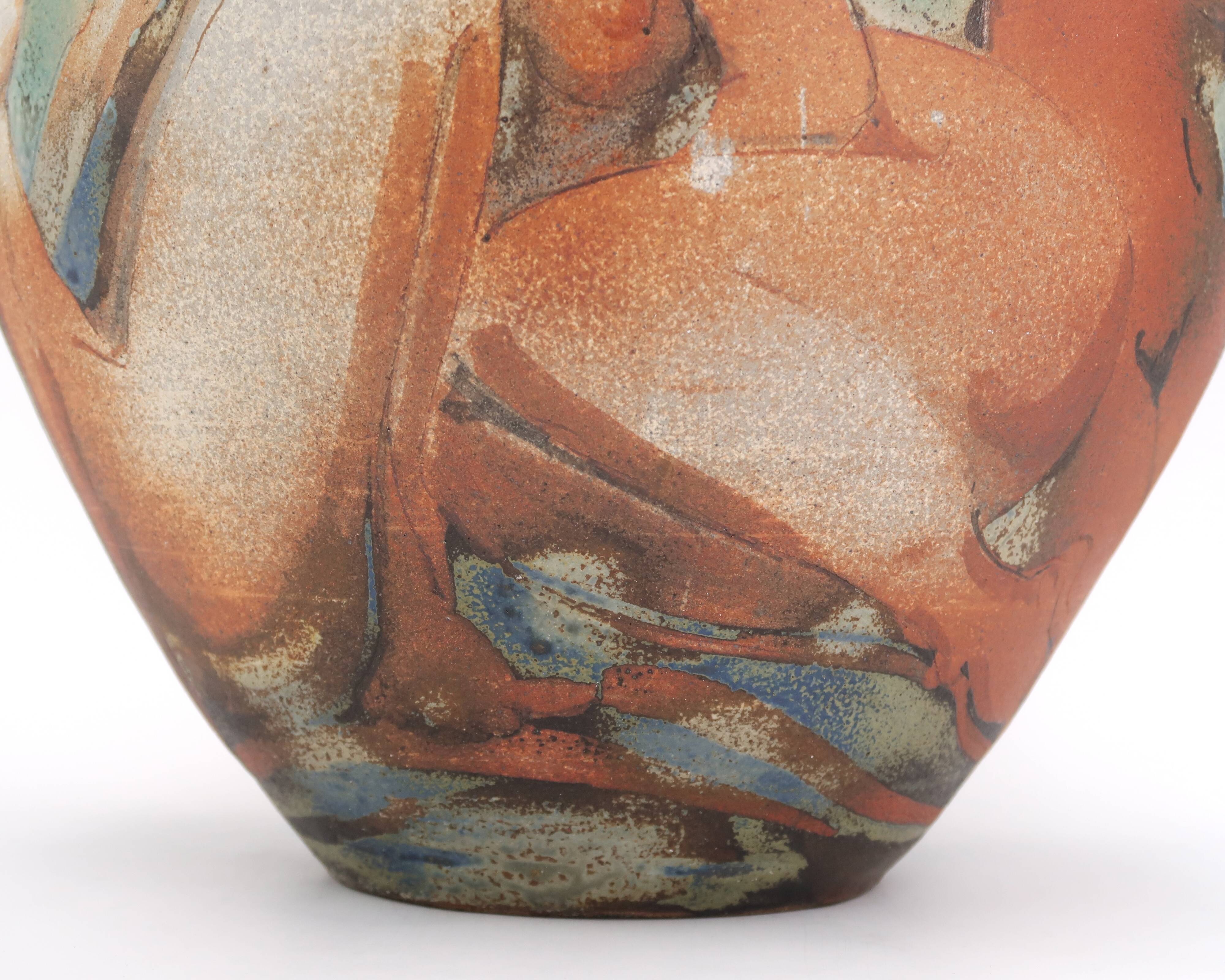 Decorated vase with woman, bathing scene.