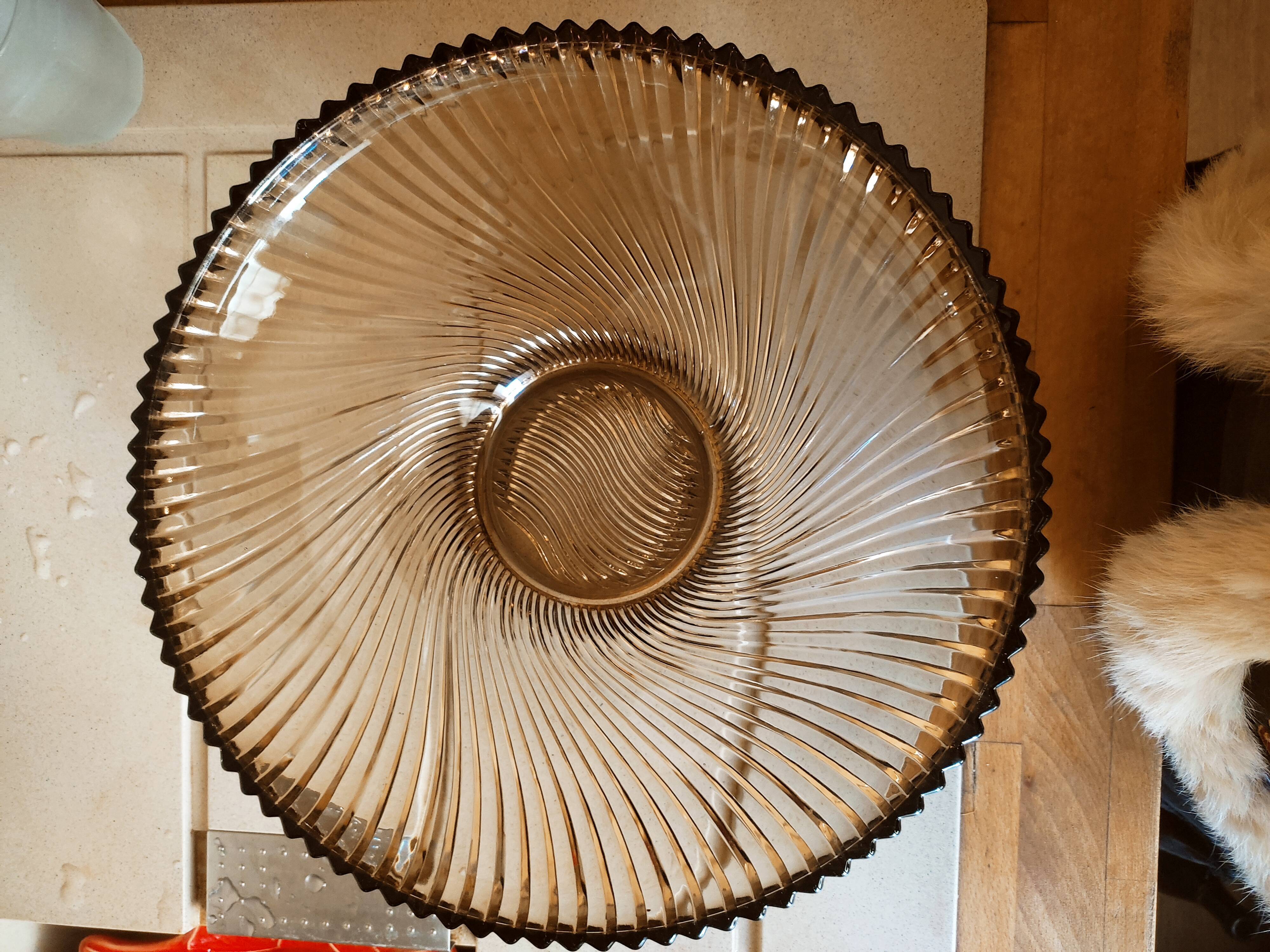 Art Deco cut or dish in smoked glass