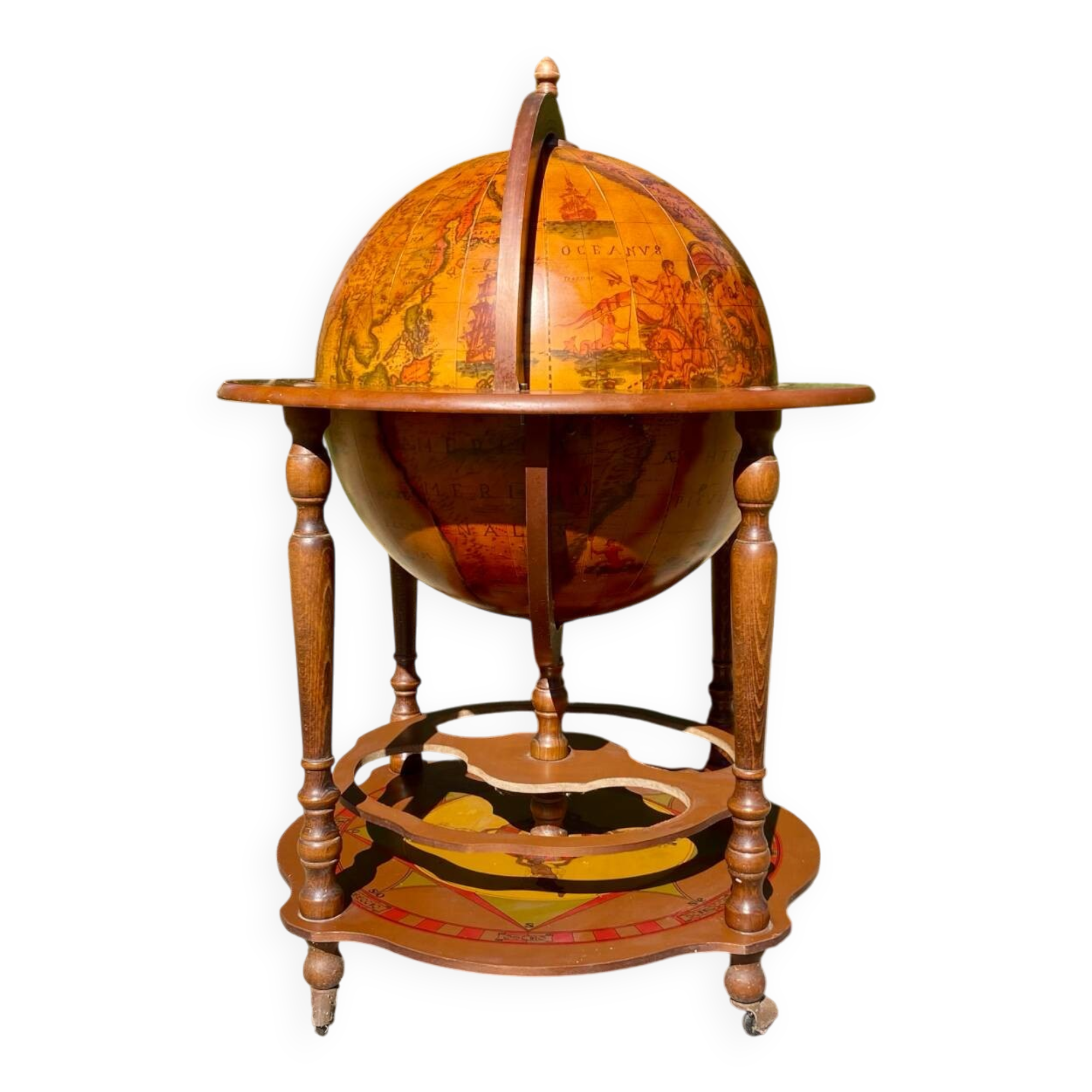 1960s globe on wheels world map bar