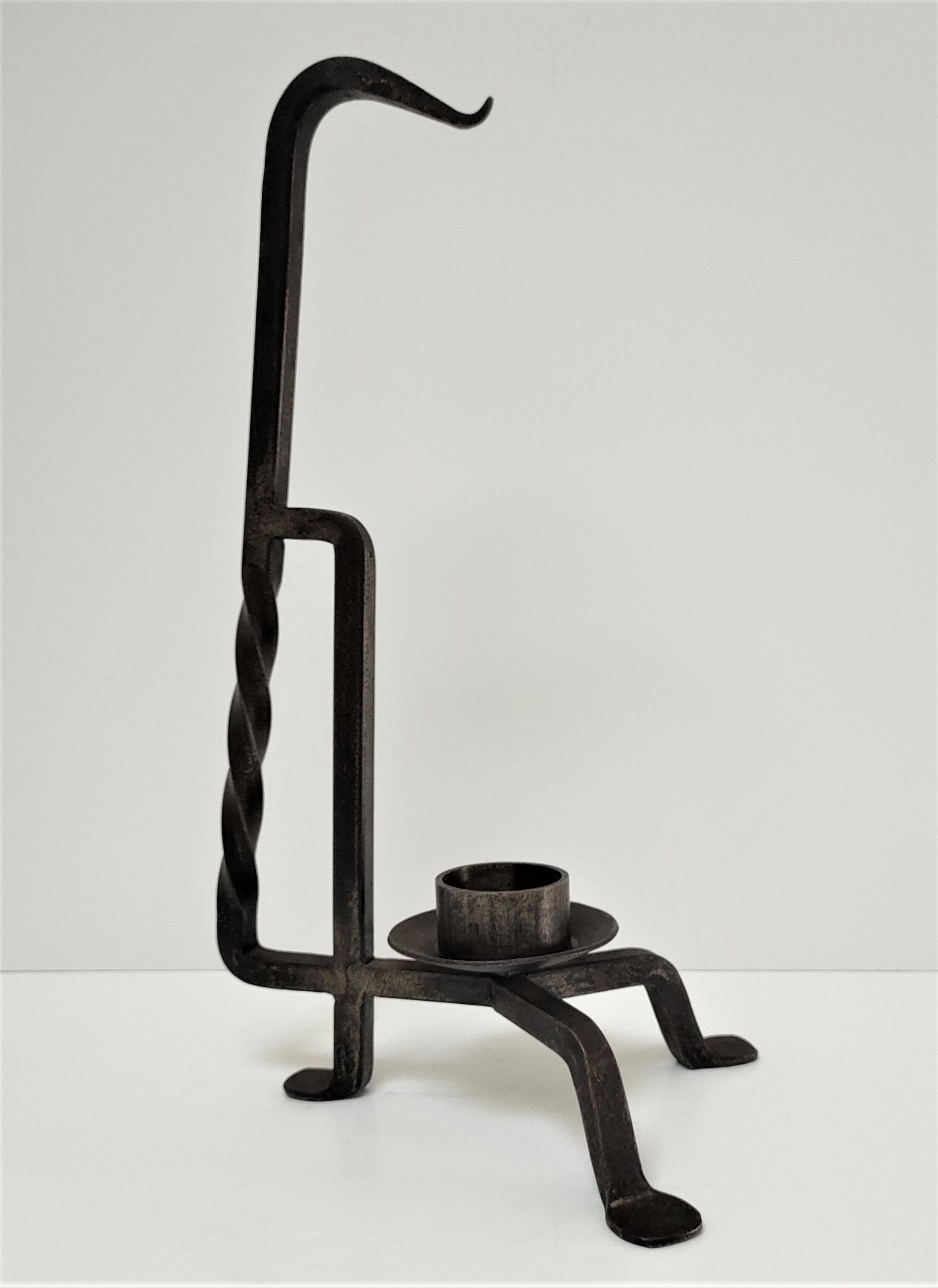 Brutalist candle holder design iron black patina 60s