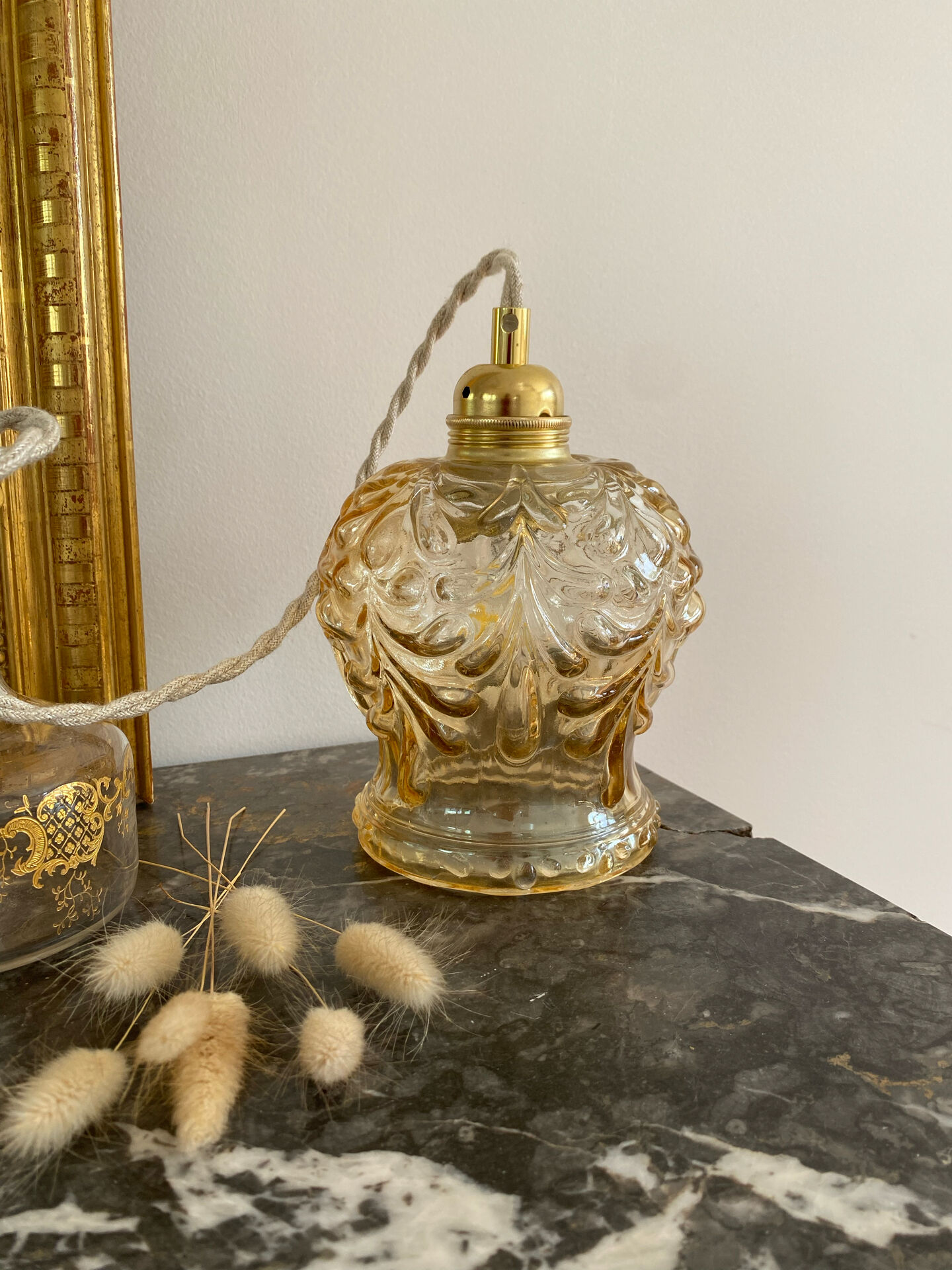 Vintage amber glass globe lamp