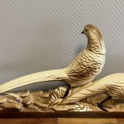 Pair of golden pheasants from the Art Deco period in brown glazed ceramic