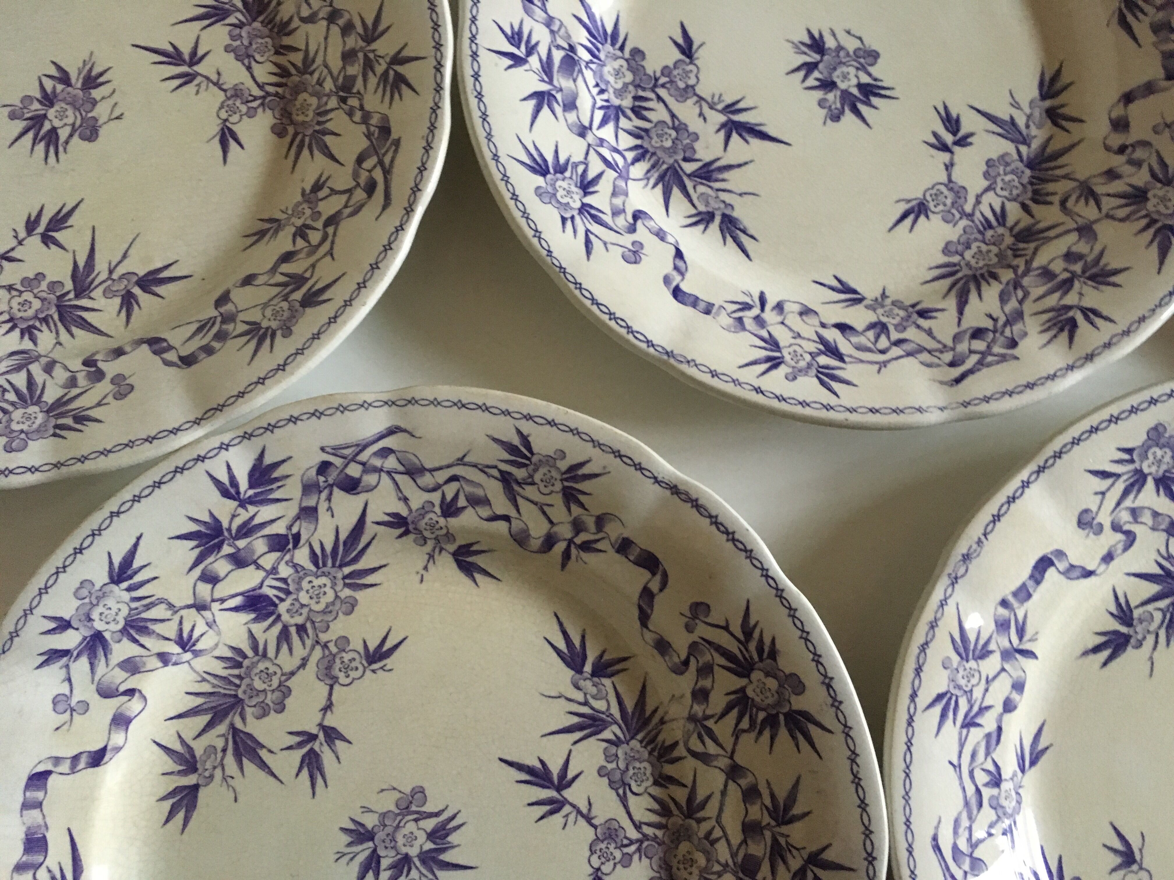 Plates flat earthenware sarregemines circa 1870 purple thorns