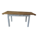 Farm table, leg and belt patinated pearl gray, waxed top medium oak.