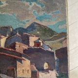 Painting signed sunny village soft colors