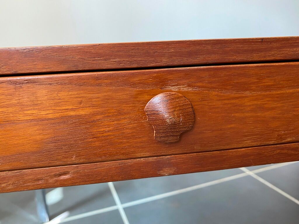 Table basse teck scandinave pieds chromés vintage 1960