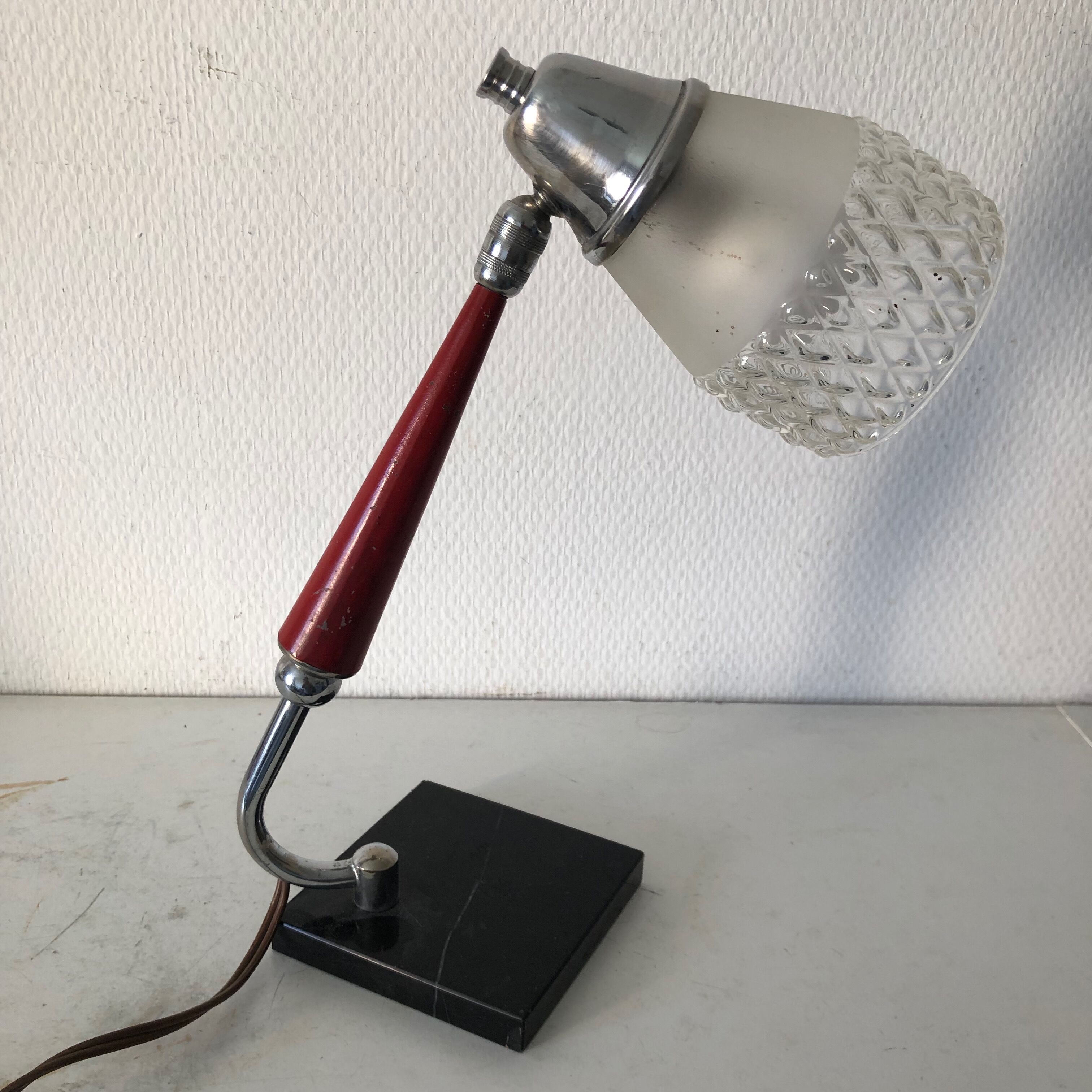 Desk lamp marble 30cm vintage 1950