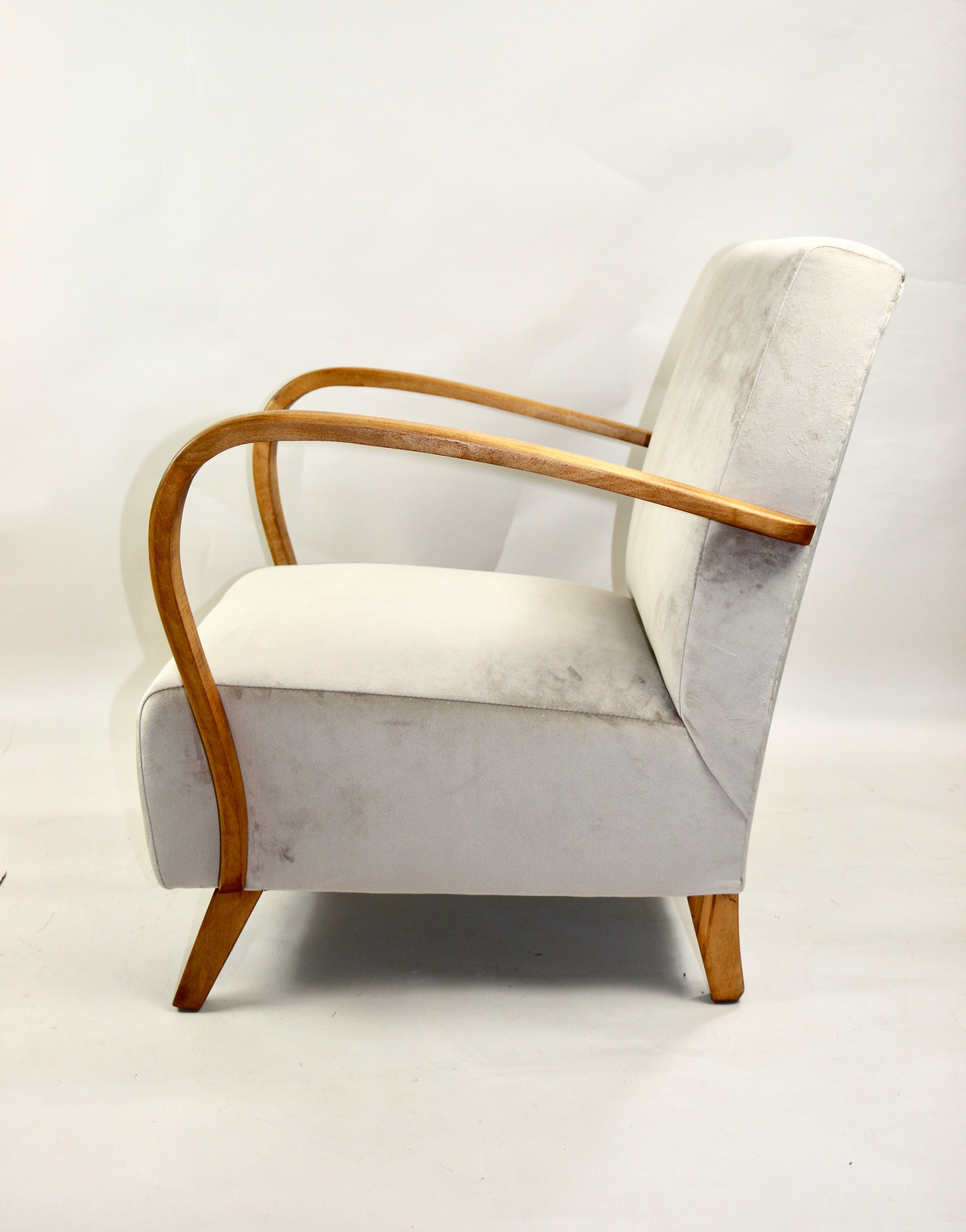 Fauteuil en velours beige allemand Art Déco, années 1960