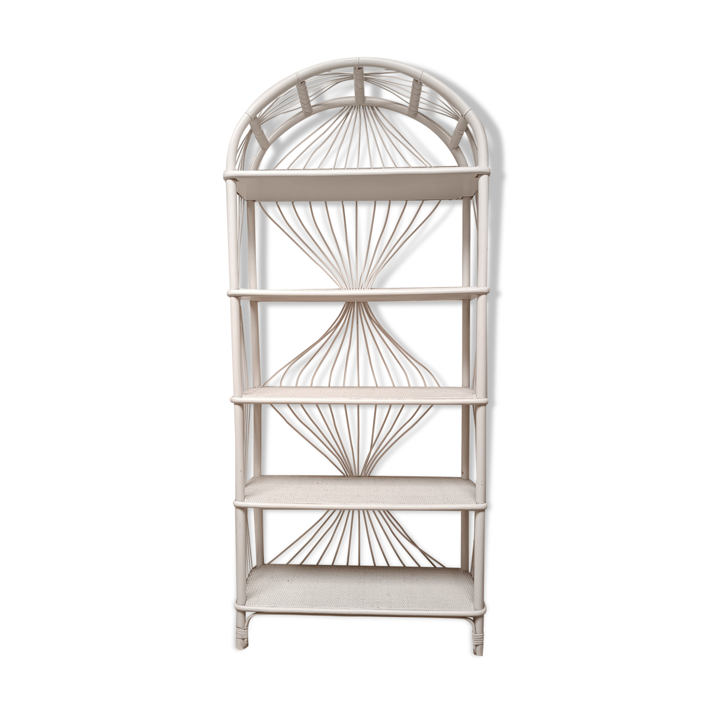 White lacquered rattan bookcase