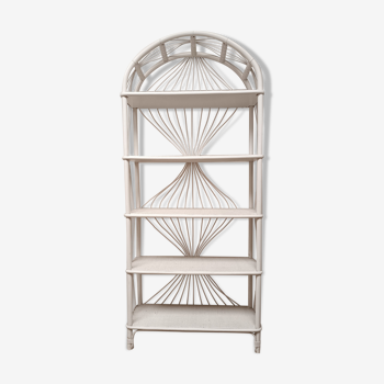 White lacquered rattan bookcase