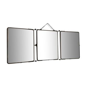 Vintage mirror 1930 triptych barber crystal marine - 27 x 69 cm