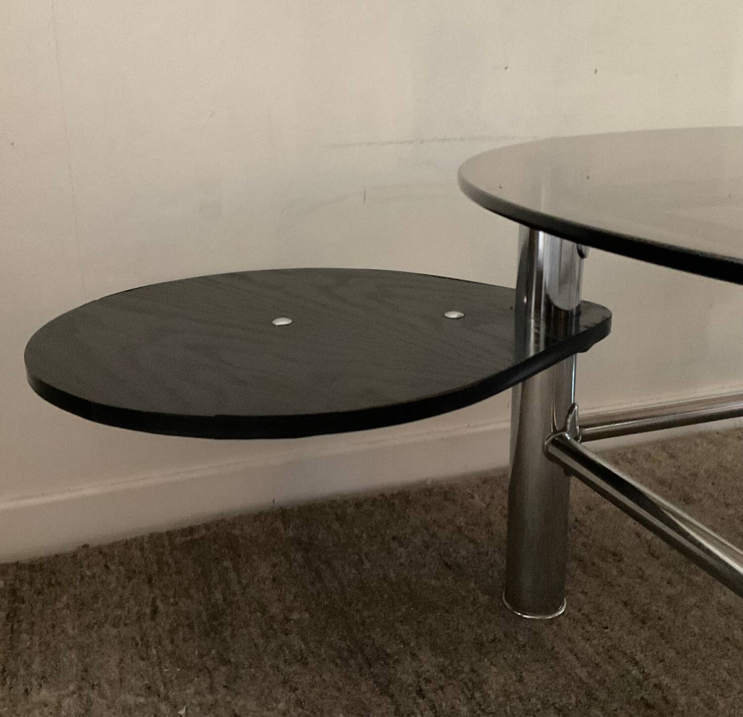 Vintage 1980s coffee table in smoked glass and chrome metal