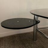 Vintage coffee table from the 80s in smoked glass and chrome metal