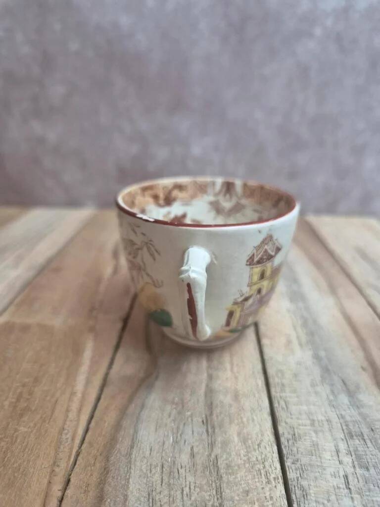 Antique ironstone cup from Sarreguemines, Kyoto polychrome model.