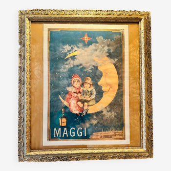 Grand Cadre ancien doré avec Affiche Maggi vintage
