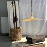 Small suspension, rattan luminaire in hat shape D:60cm
