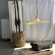 Small suspension, rattan luminaire in hat shape D:60cm