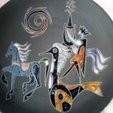 Rare pair of ceramic plates and enamel with mythological decoration. The 50s.