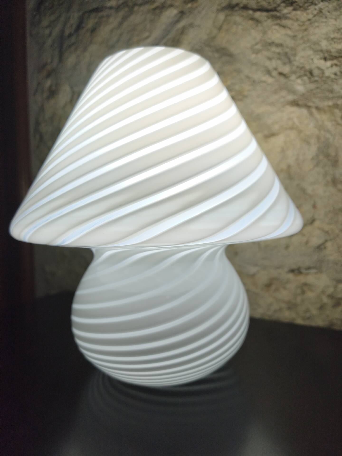 White striped Murano mushroom lamp / swirl – Vintage 1970 – Perfect