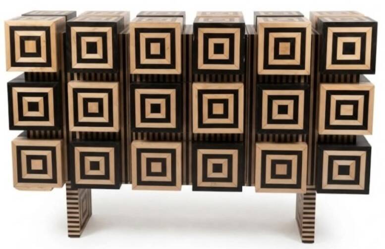 A low Art Deco buffet in two-tone relief marquetry.