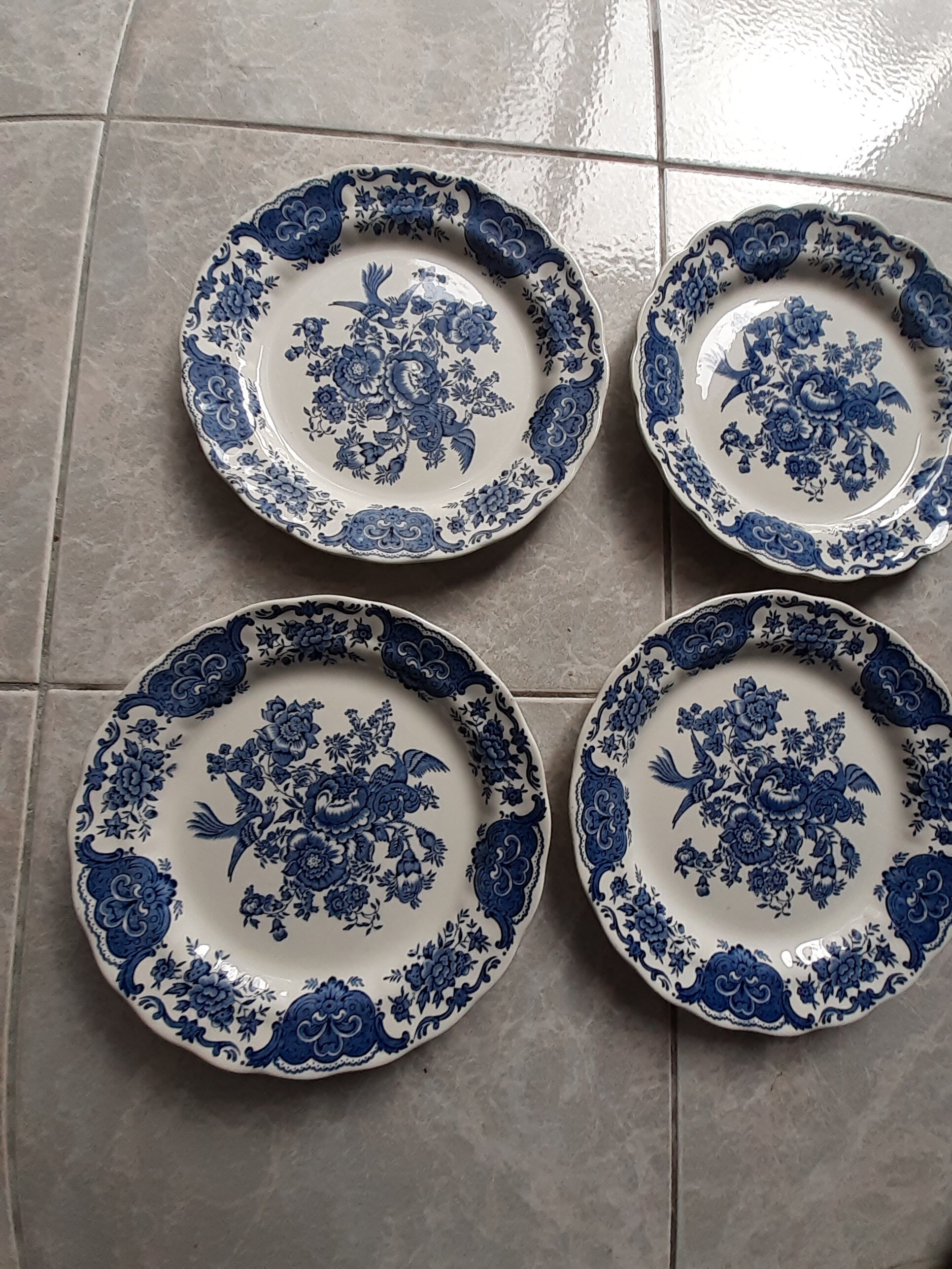 6 Plates dessert service Ridgway Windsor Staffordshire blue décor