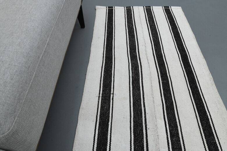Black and white striped kilim rug 60 x 213 cm