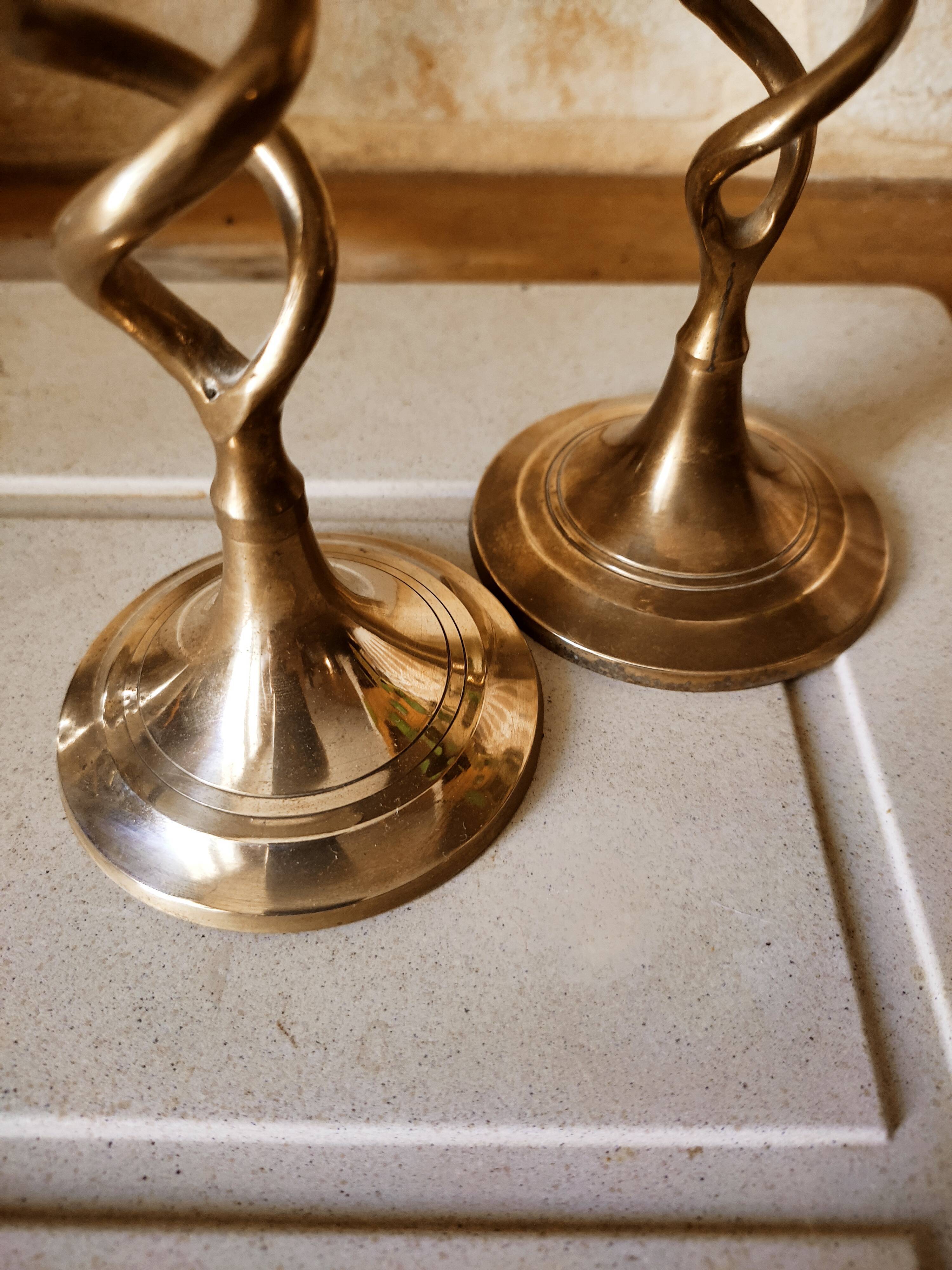 Set of 2 Scandinavian brass candle holders