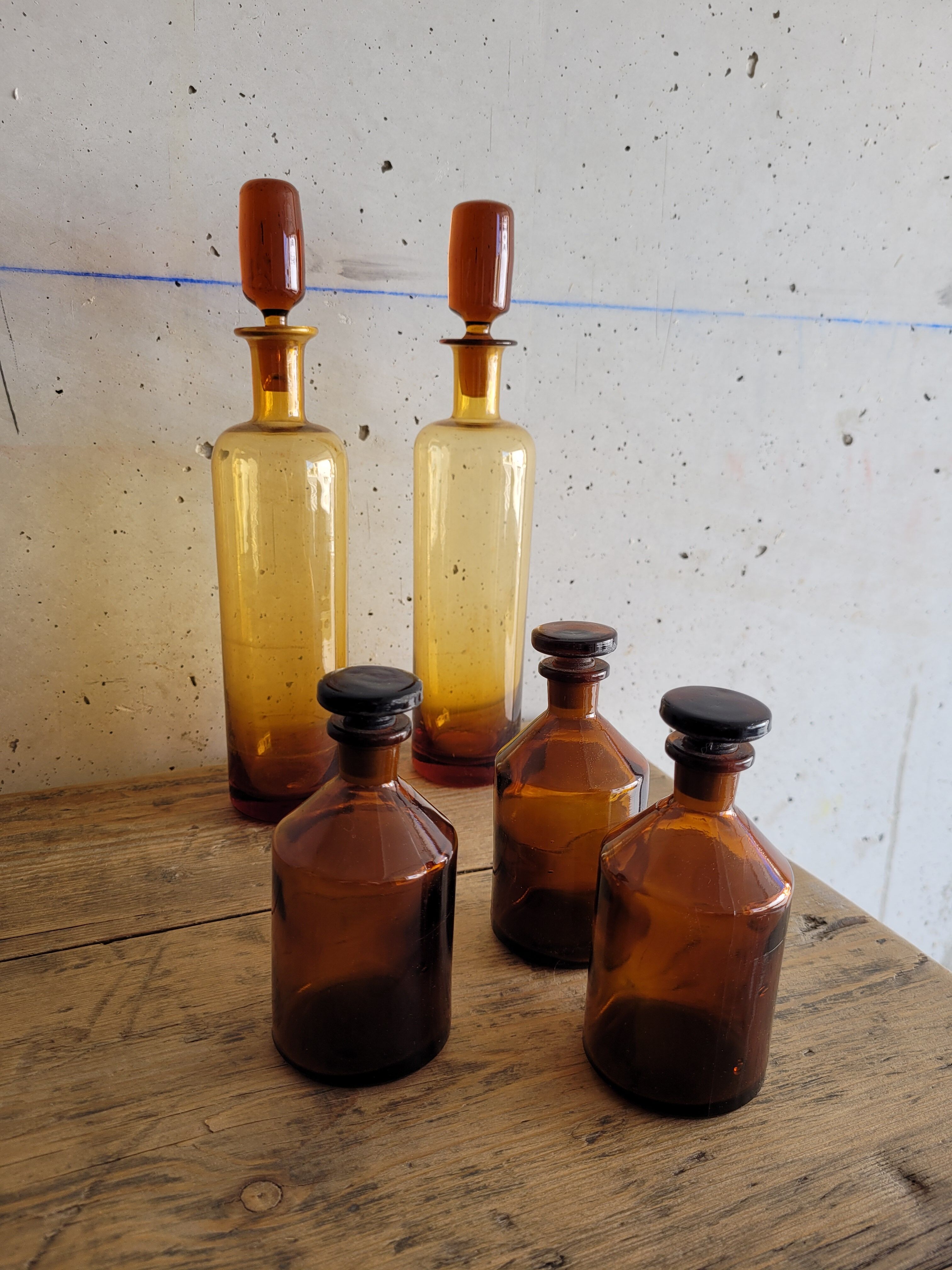 5 old pharmacy bottles