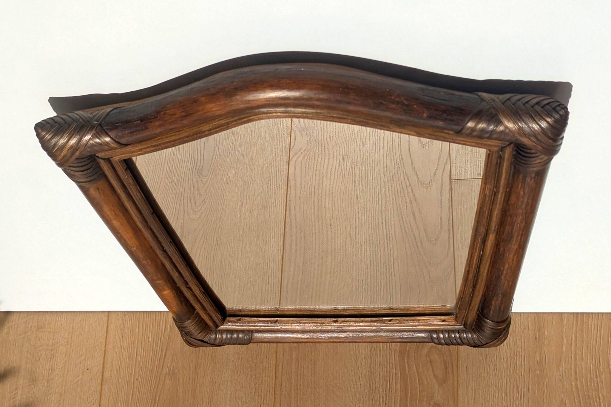 Mirror - Vintage 49x43 cm - Bamboo, Rattan - Patinated wood 1970