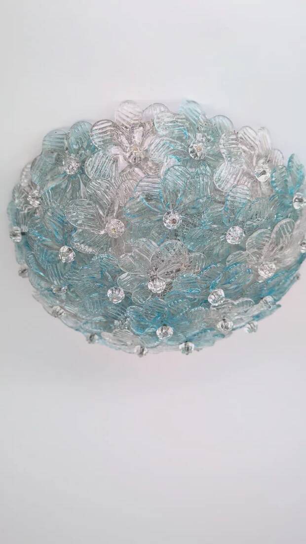 Small Barovier Toso Murano glass ceiling light, 1950s