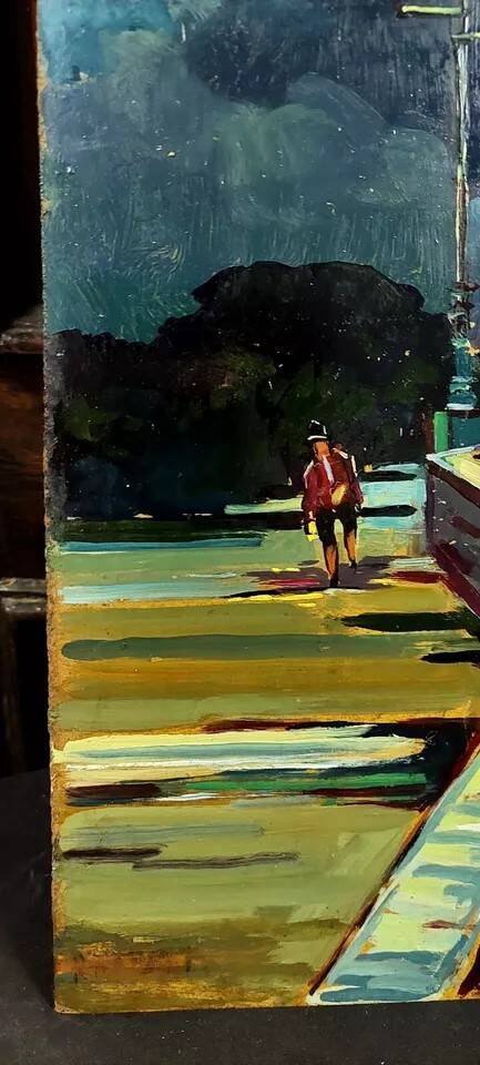 Peinture à l'huile sur isorel - Livourne 1975 la nuit MagnifiquePeinture à l'huile sur isorel - Livo