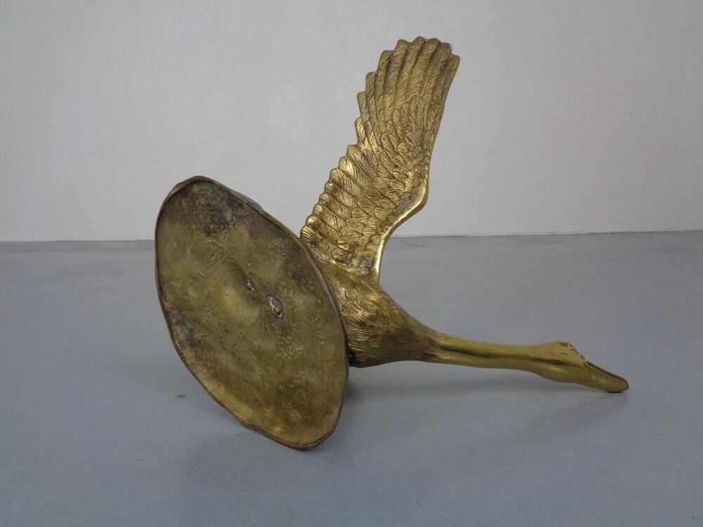 French Swan Coffee Table in Brass and Glass, 1960s