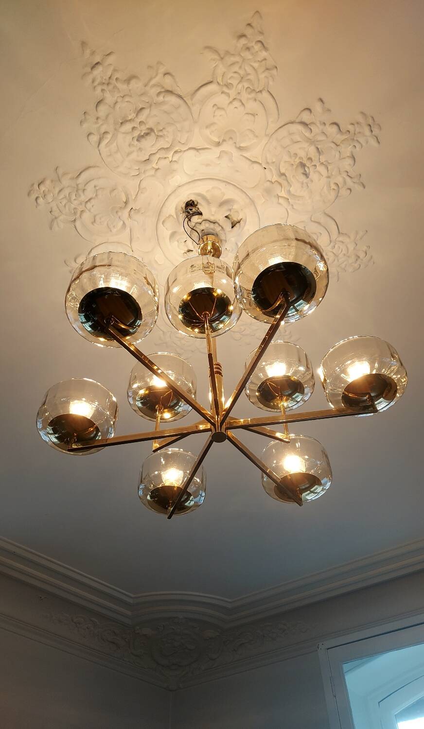 Extremely rare - 9-light chandelier, 1970s - Vintage