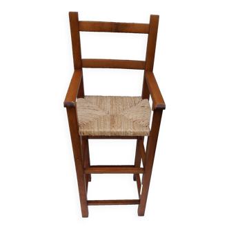 Wooden high chair straw seat for baby H 93 cm
