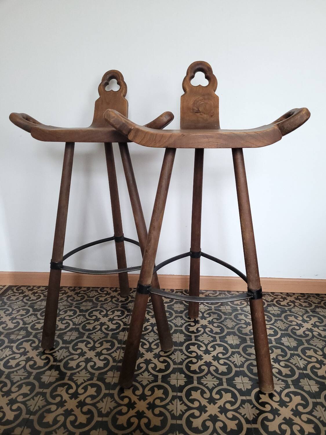 2 vintage brutalist bar stools design Marbella 1970s Spain