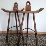 2 vintage brutalist bar stools design Marbella 1970s Spain