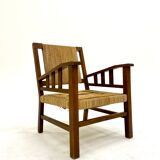 Francis Jourdain armchair in oak and rope 1930