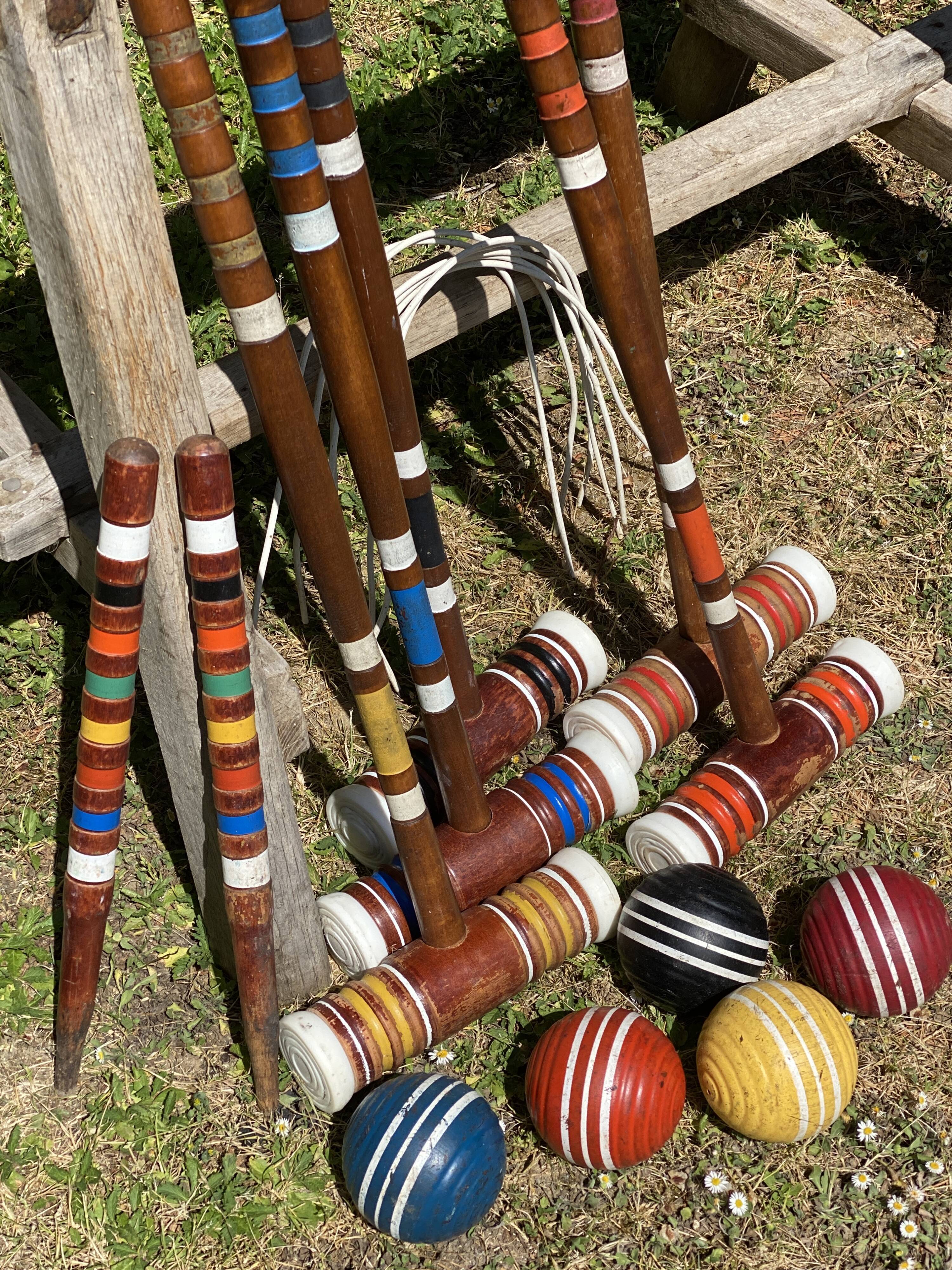 Old wooden croquet game