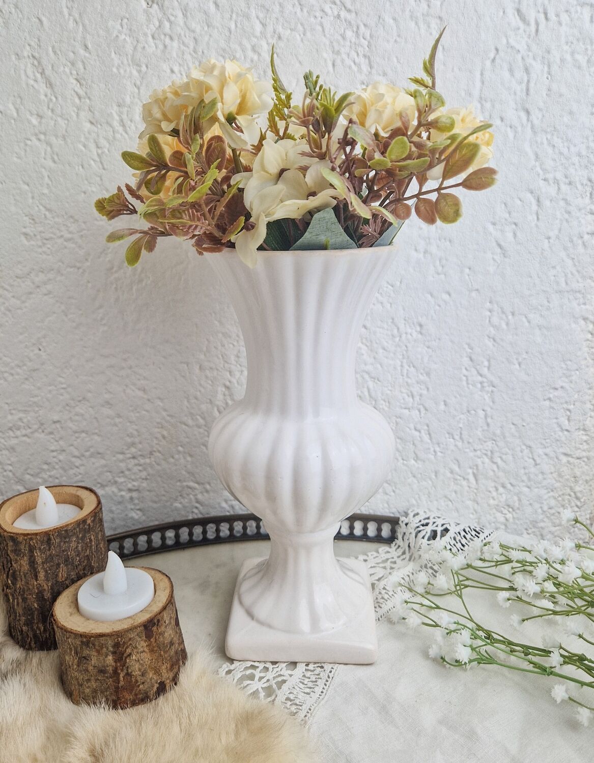 Medici style vase in vintage white ceramic