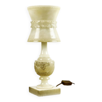Lampe vintage lampe de table en pierre naturelle albâtre marbre fleurs 37cm